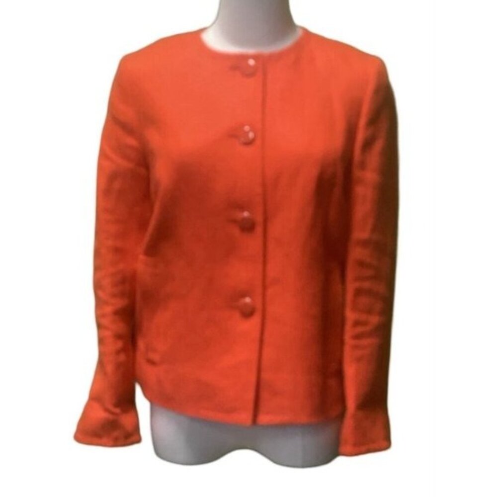 Talbots Bright Orange 100% Lined Cropped Button Front Blazer Size 6P - Picture 1 of 6